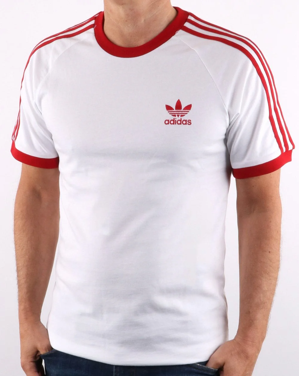 Adidas Originals Retro 3 Stripes T Shirt White/ Red