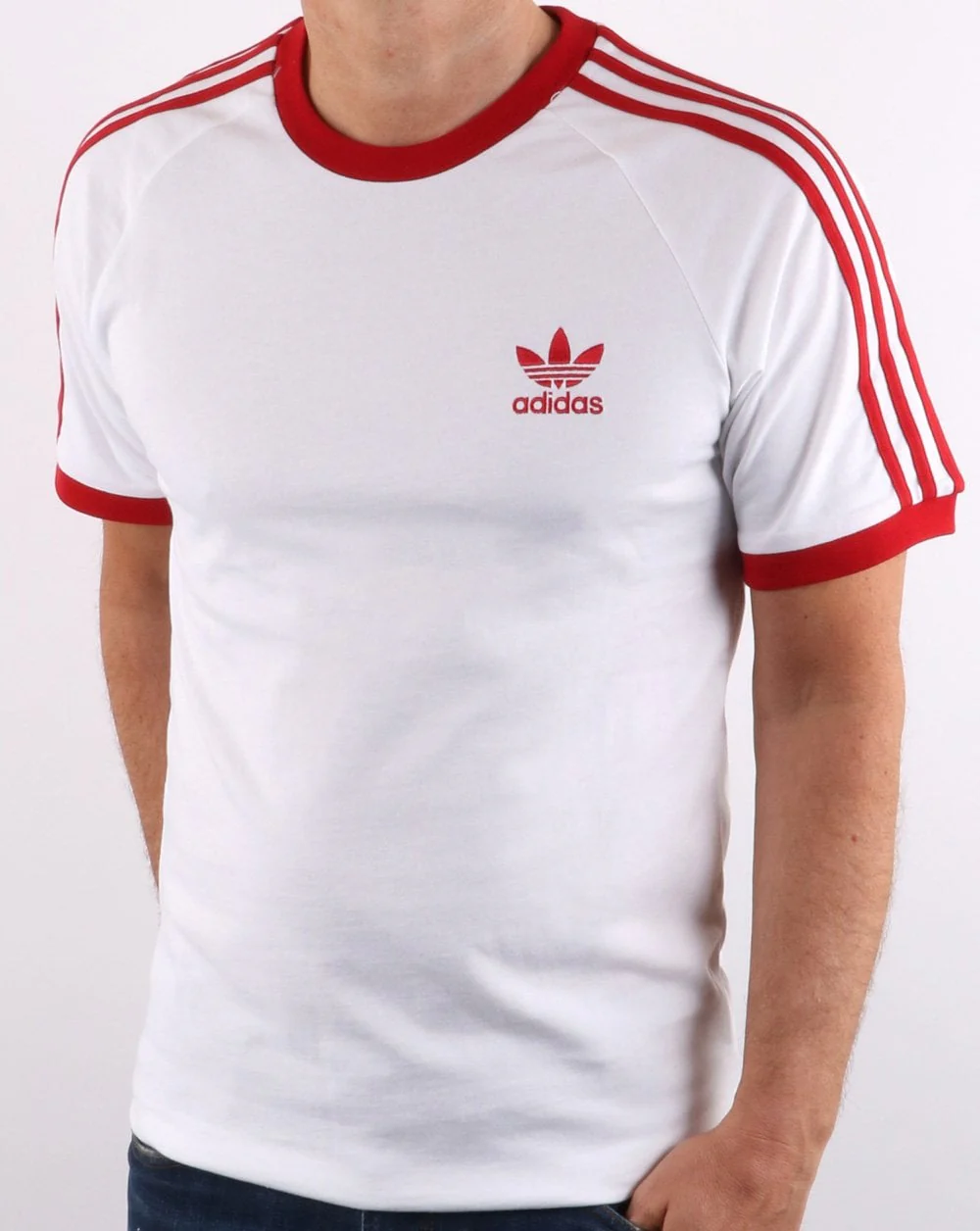 Adidas Originals Retro 3 Stripes T Shirt White/ Red - Image 2