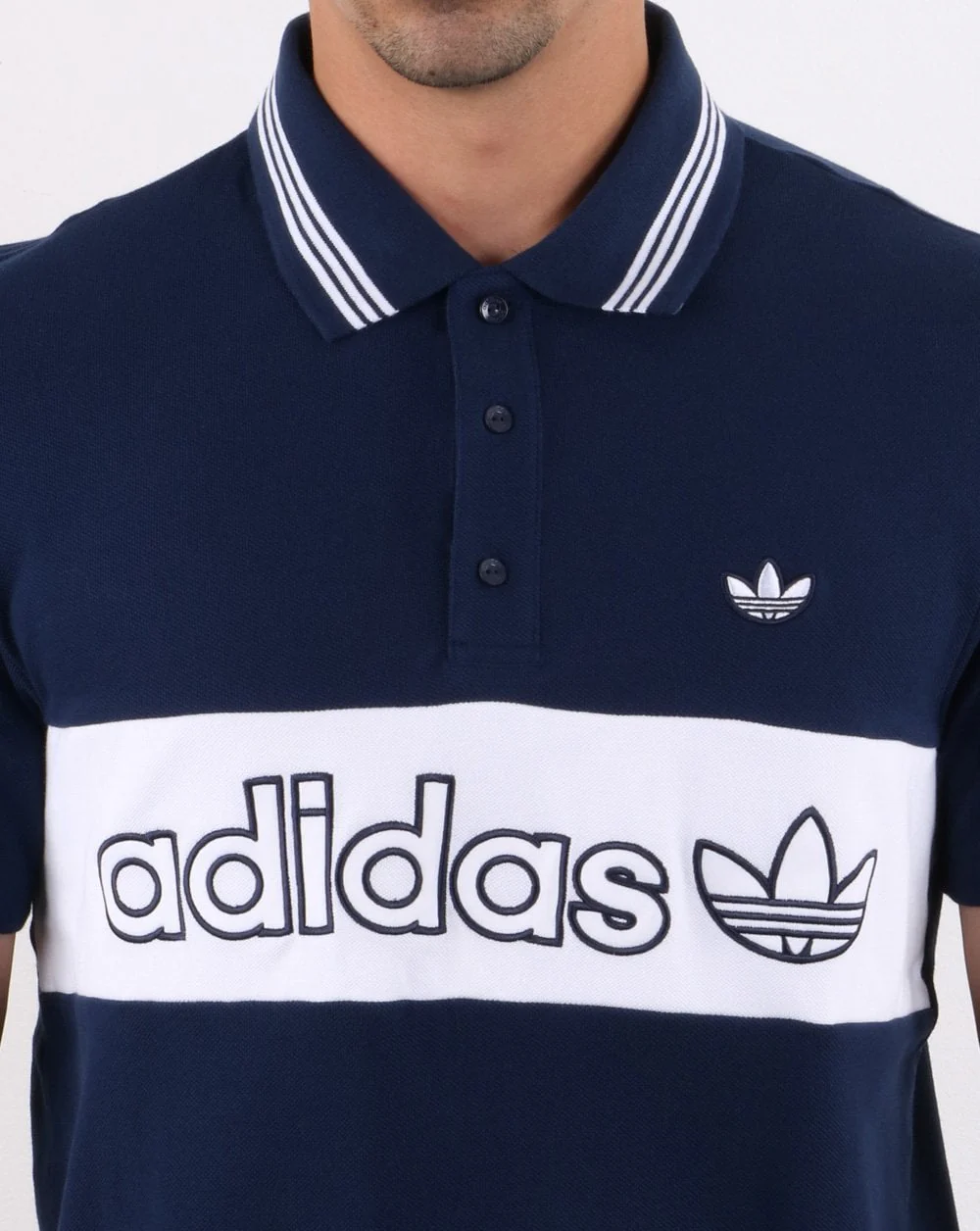Adidas Originals Stripe Polo Shirt Navy - Image 2