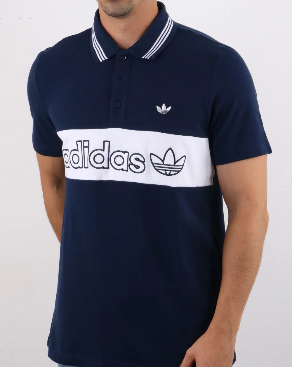 Adidas Originals Stripe Polo Shirt Navy - Image 3