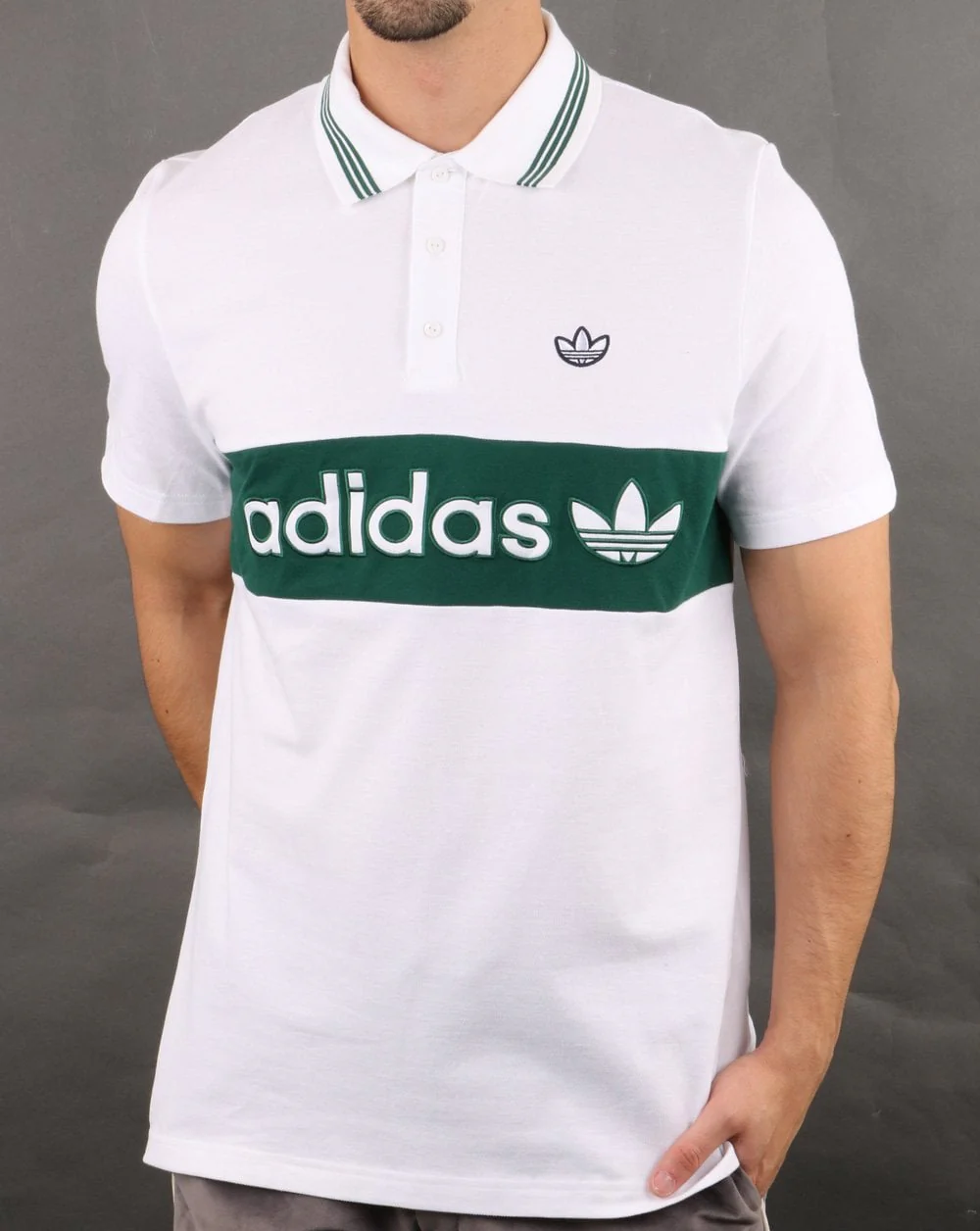 Adidas Originals Stripe Polo Shirt White/Green - Image 2