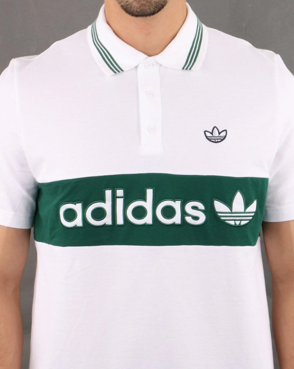 Adidas Originals Stripe Polo Shirt White/Green - Image 3