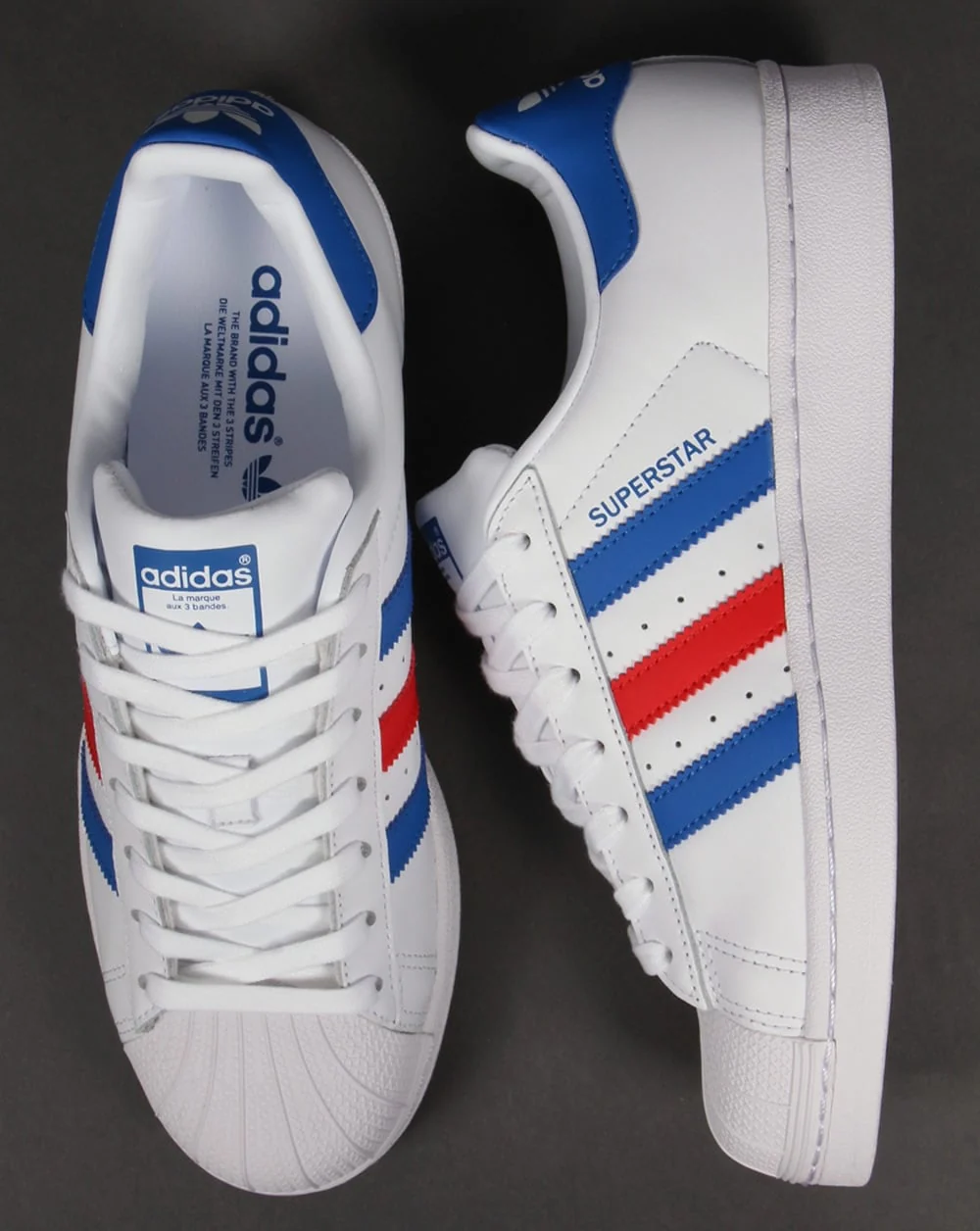 Adidas Superstar Trainers White/Blue/Red - Image 2
