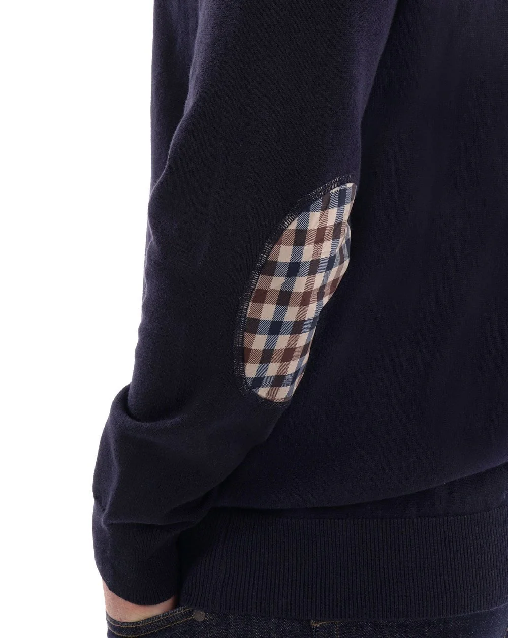 Aquascutum Check Elbow Patch Knit Jumper Navy - Image 4