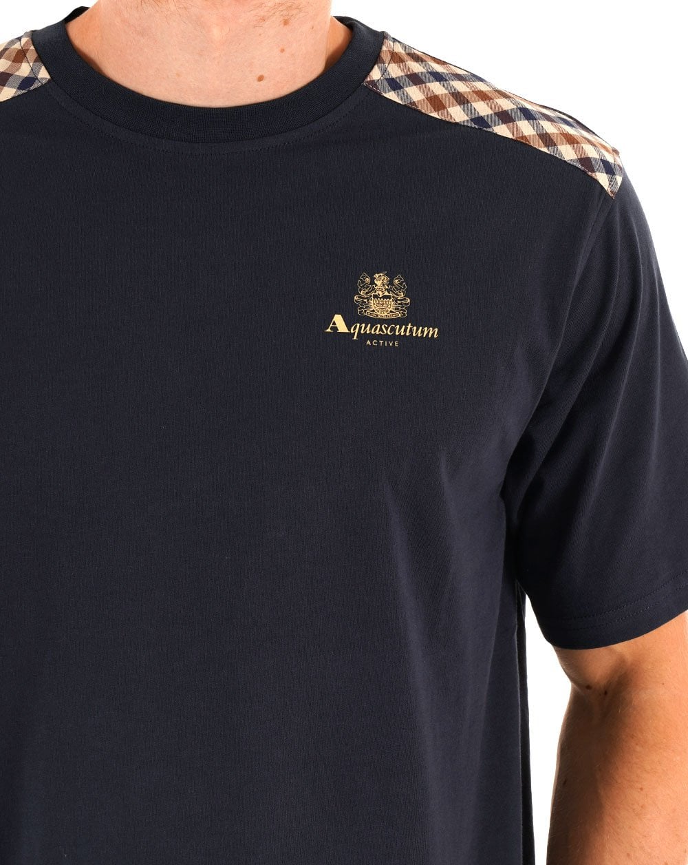 Aquascutum Check Shoulder T-shirt Navy - Image 2