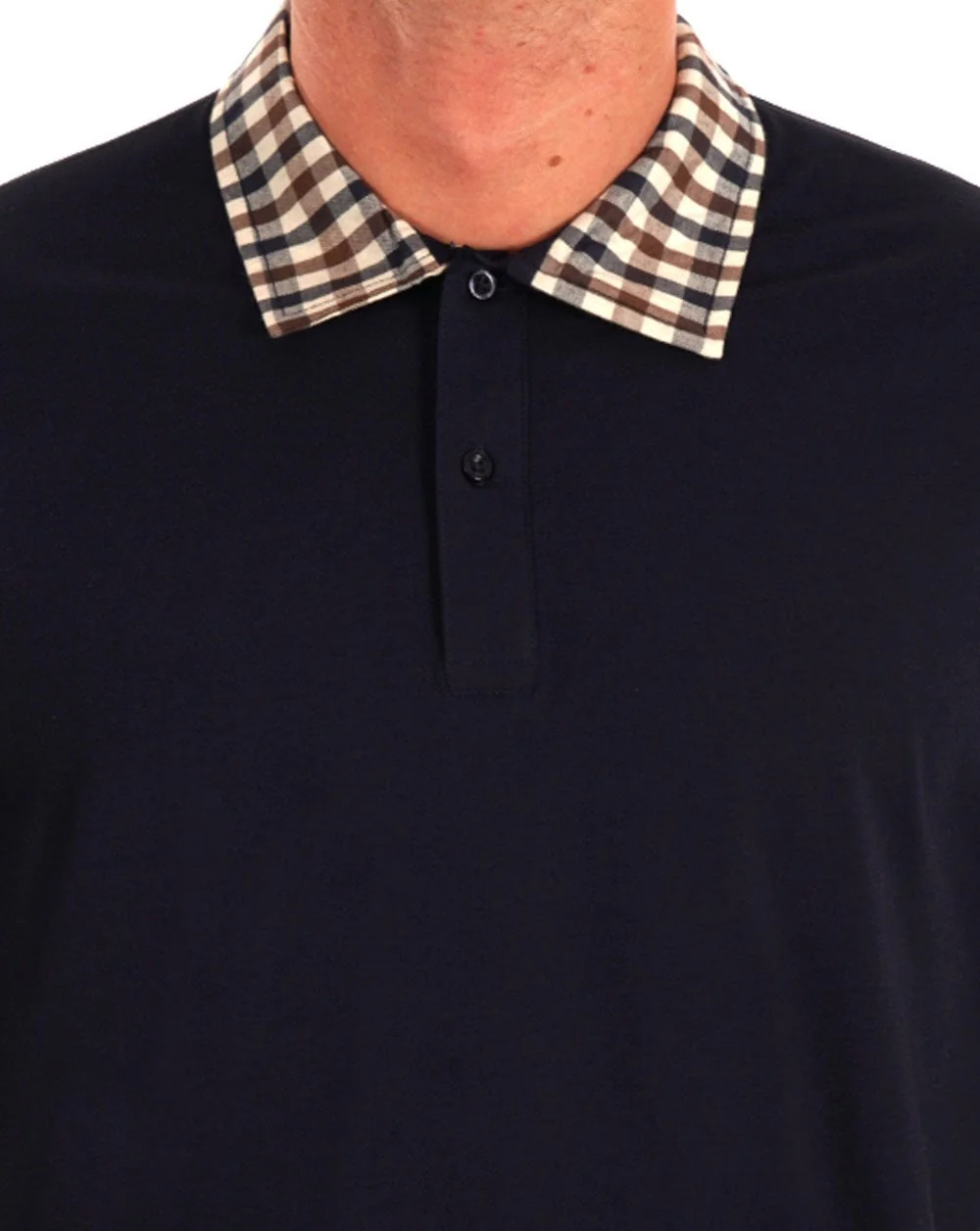 Aquascutum Club Check Collar LS Polo Navy - Image 3