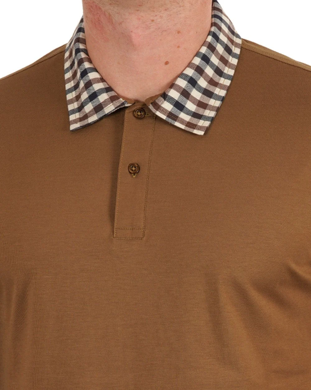 Aquascutum Club Check Collar LS Polo Toffee - Image 2