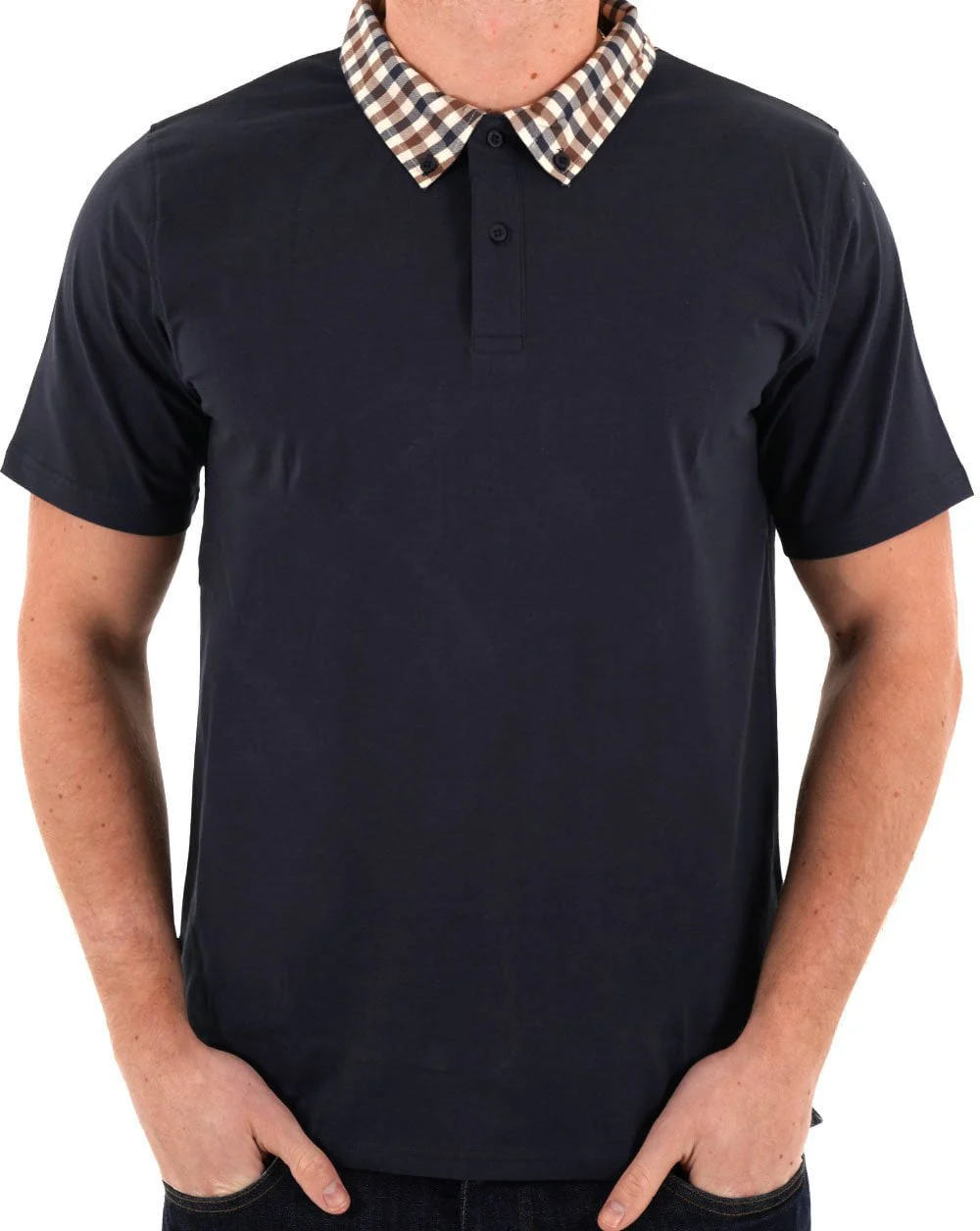 Aquascutum Club Check Collar Polo Navy - Image 2