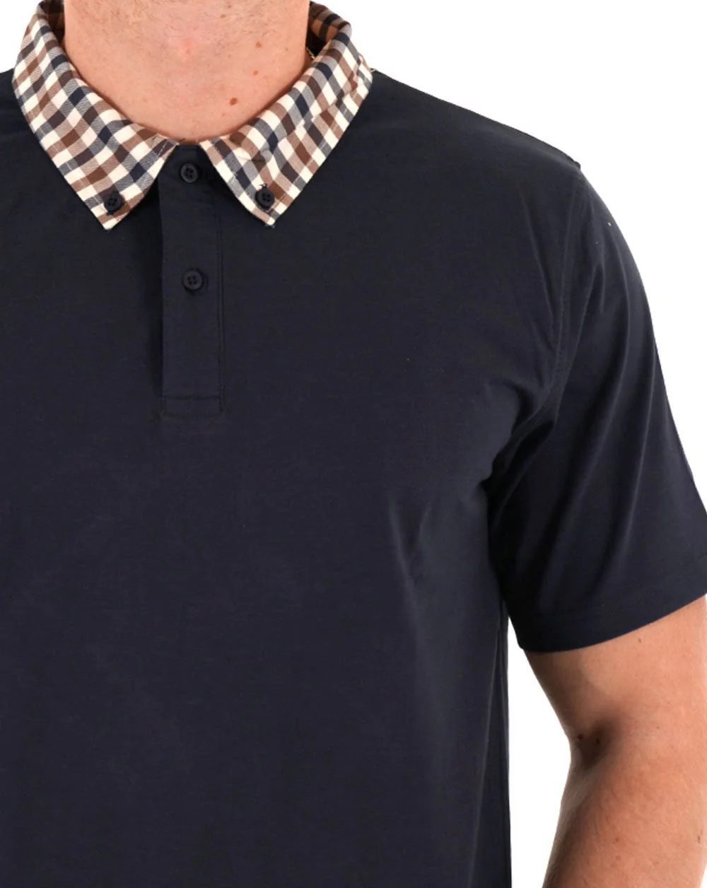 Aquascutum Club Check Collar Polo Navy - Image 3