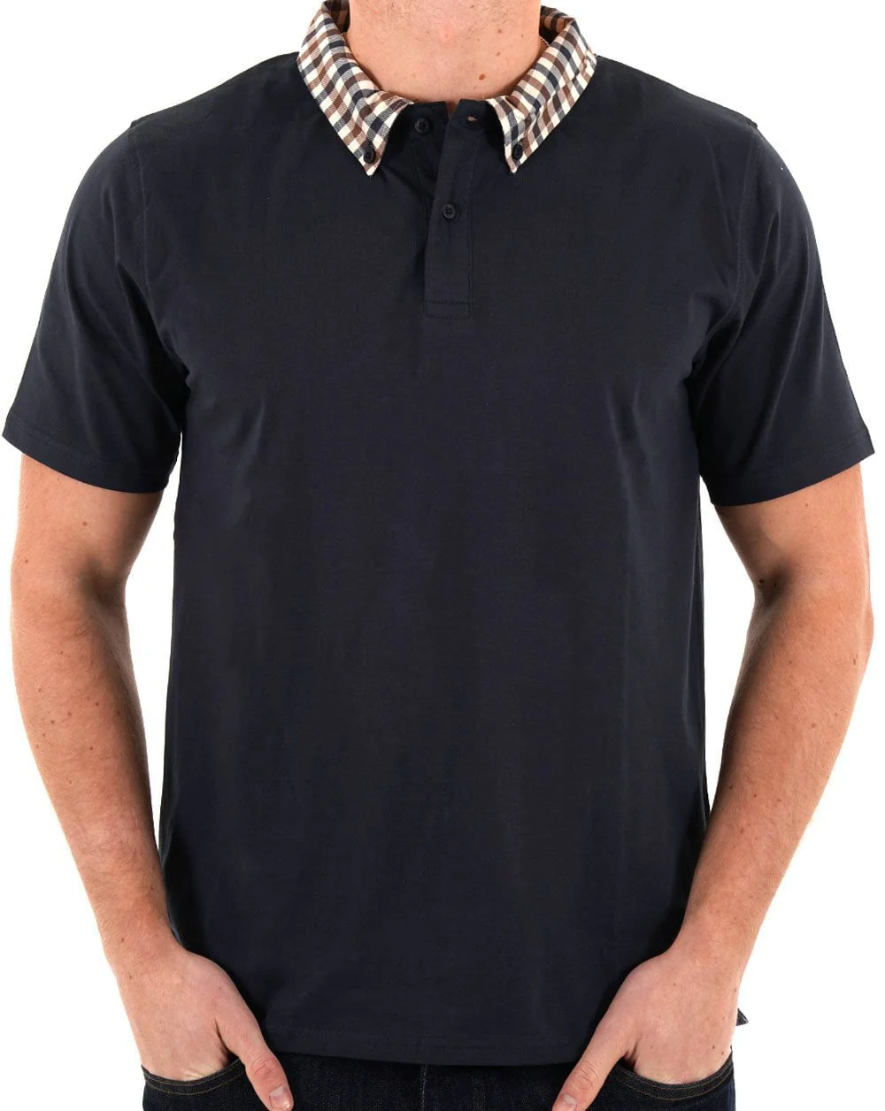 Aquascutum Club Check Collar Polo Navy - Image 4