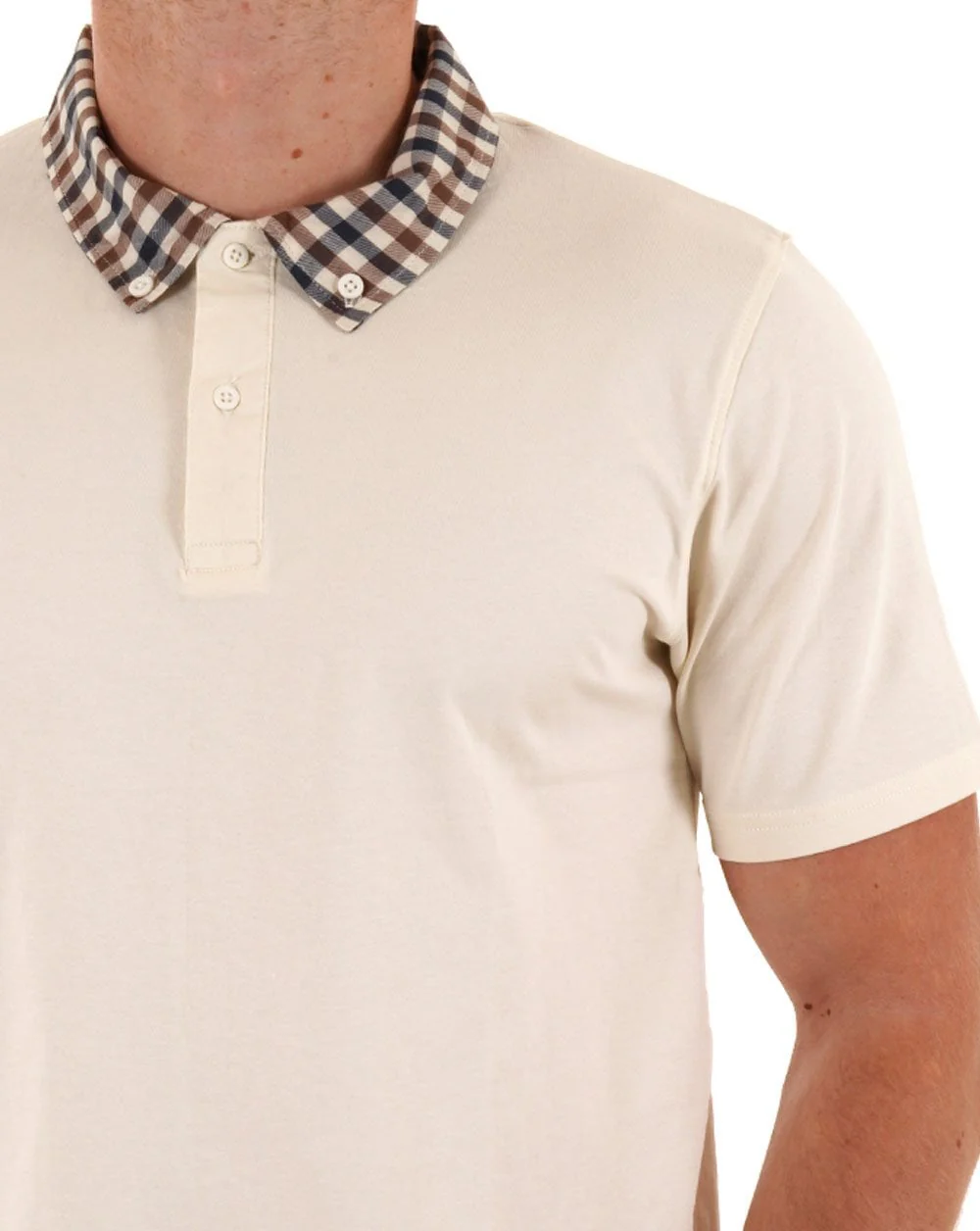 Aquascutum Club Check Collar Polo Old White