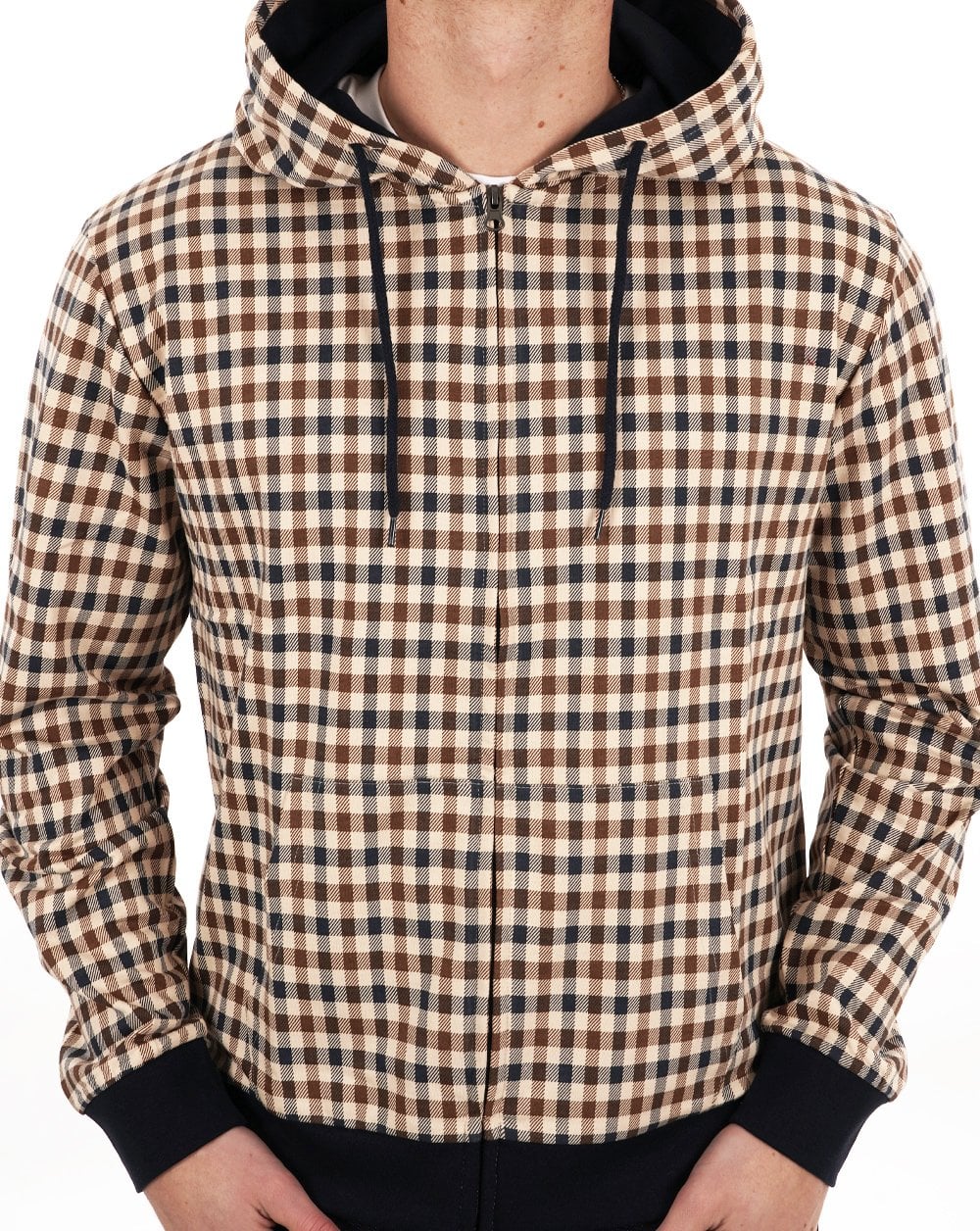 Aquascutum Club Check Full Zip Hoodie Navy - Image 2