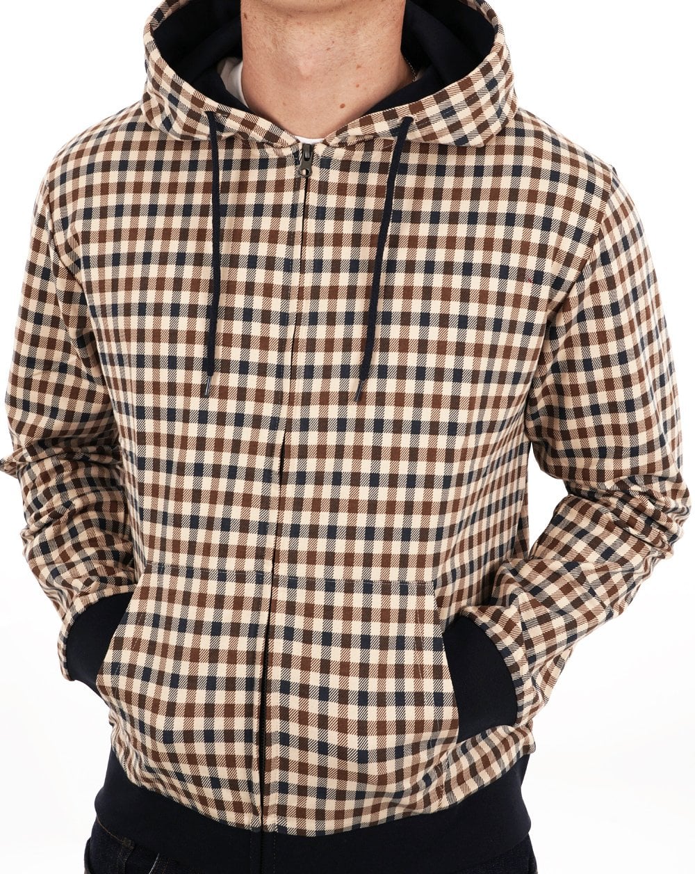 Aquascutum Club Check Full Zip Hoodie Navy - Image 3