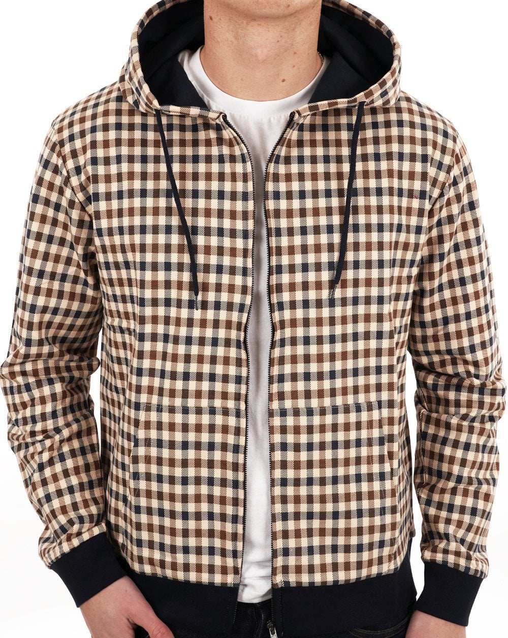 Aquascutum Club Check Full Zip Hoodie Navy - Image 4