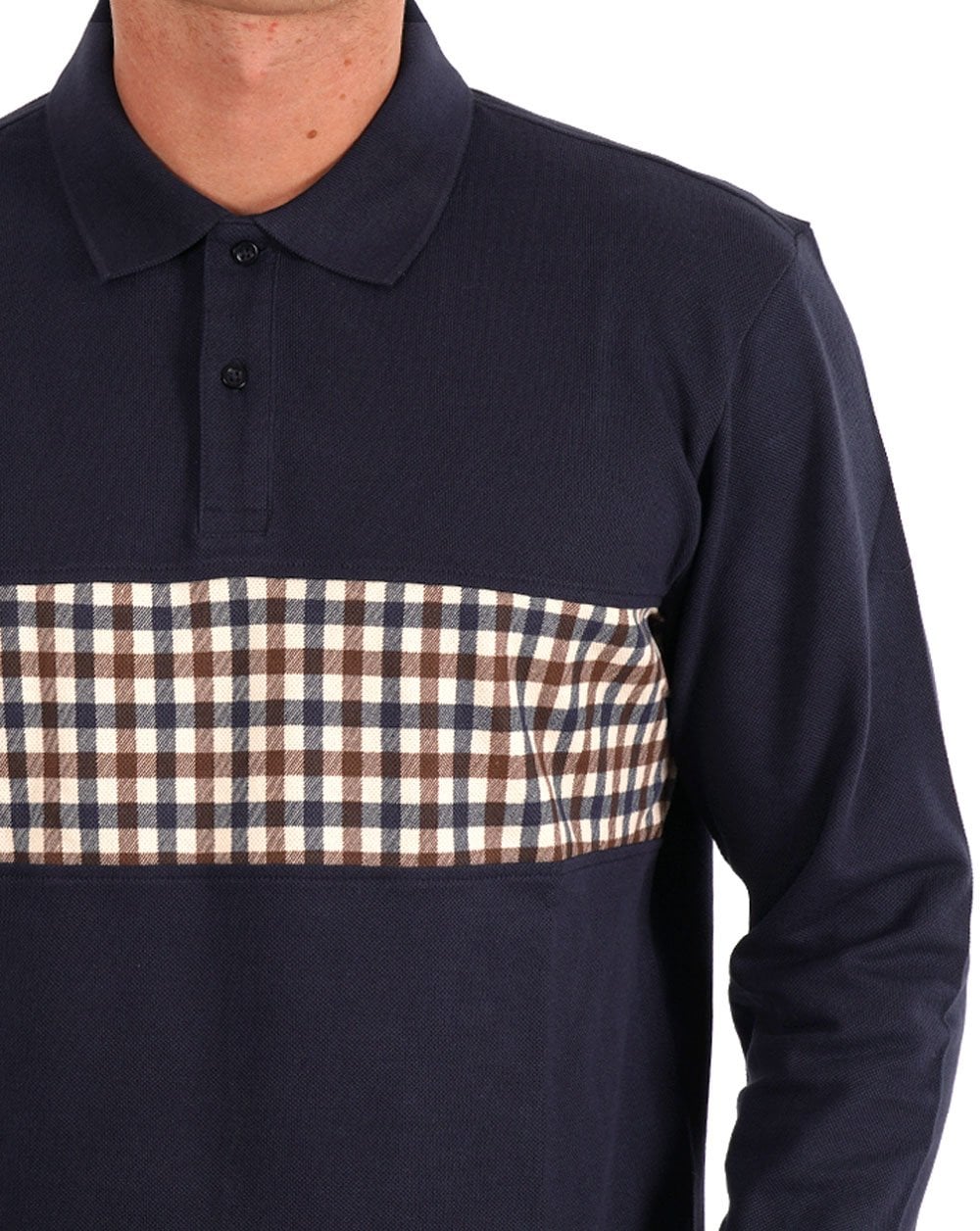 Aquascutum Club Check Insert LS Polo Navy - Image 2