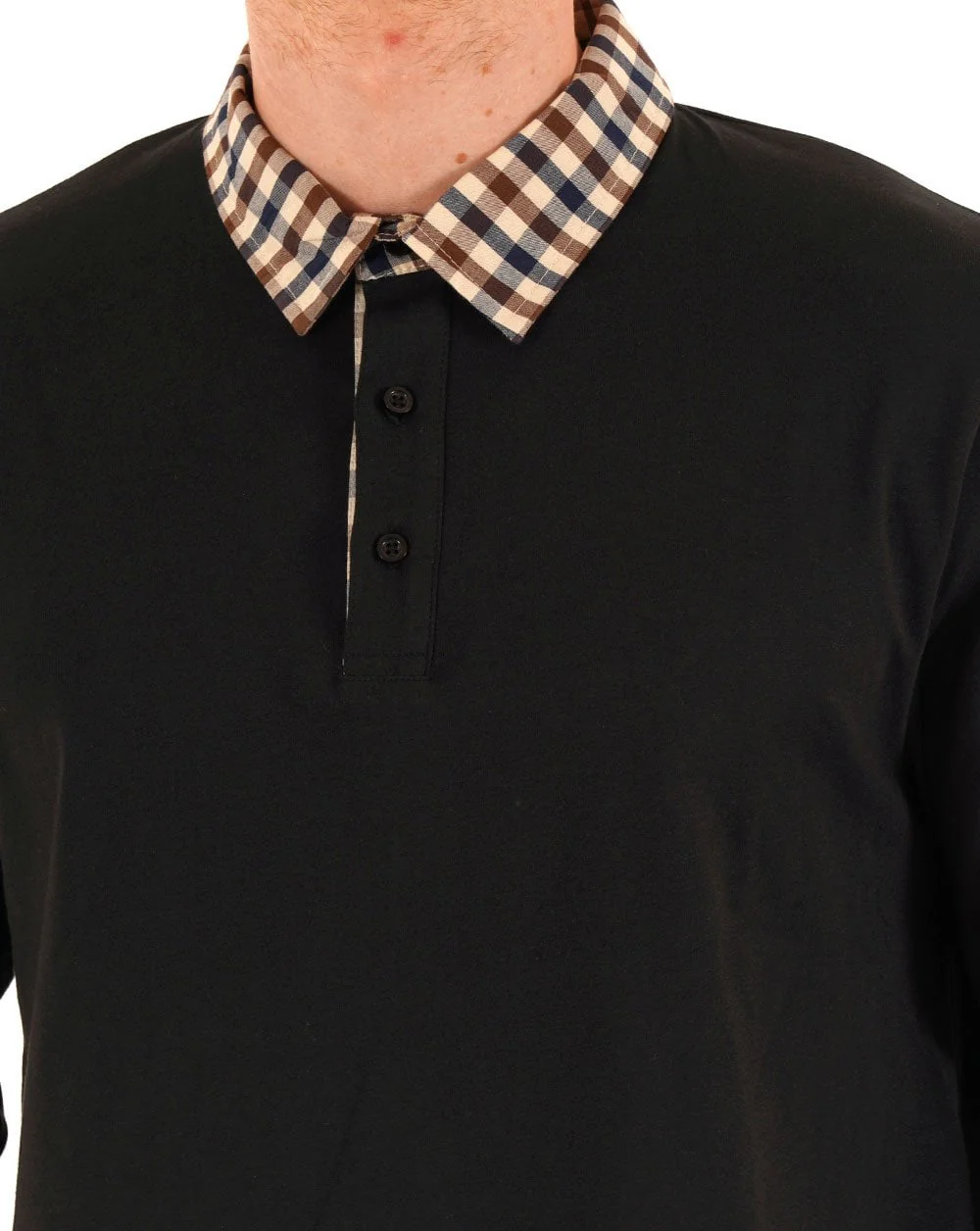 Aquascutum Club Check Long Sleeve Polo Black - Image 2