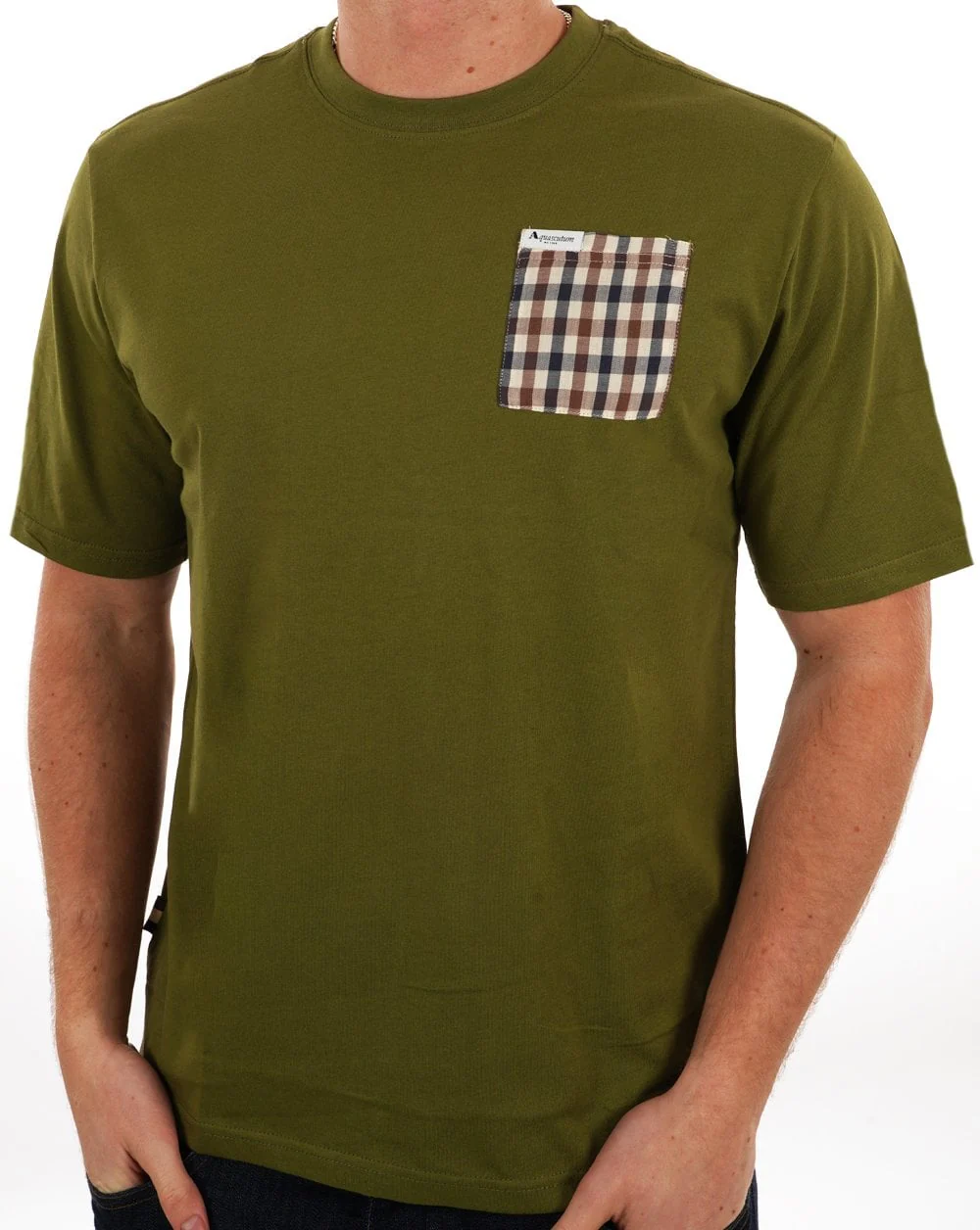 Aquascutum Club Check Pocket T Shirt Army Green