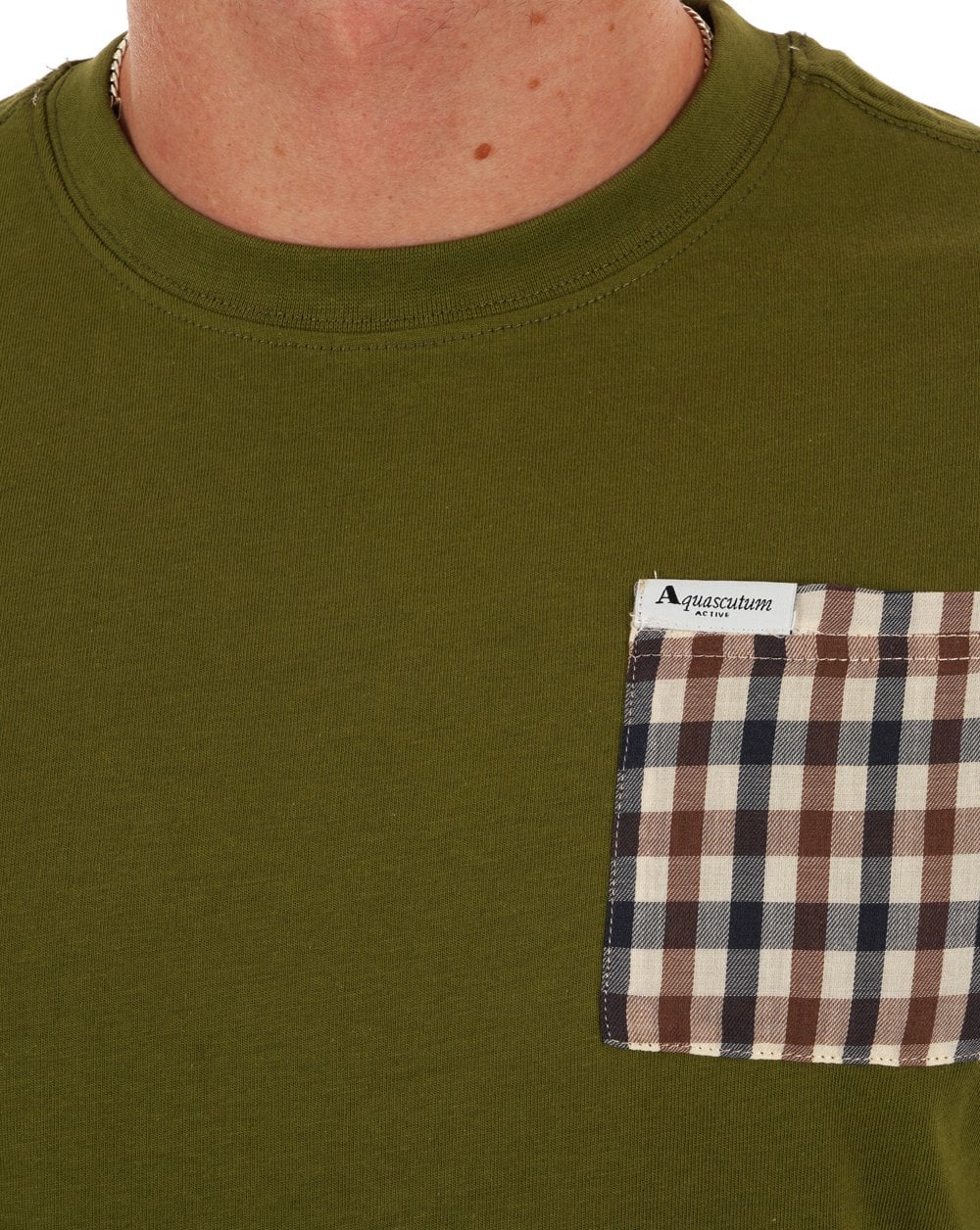 Aquascutum Club Check Pocket T Shirt Army Green - Image 2