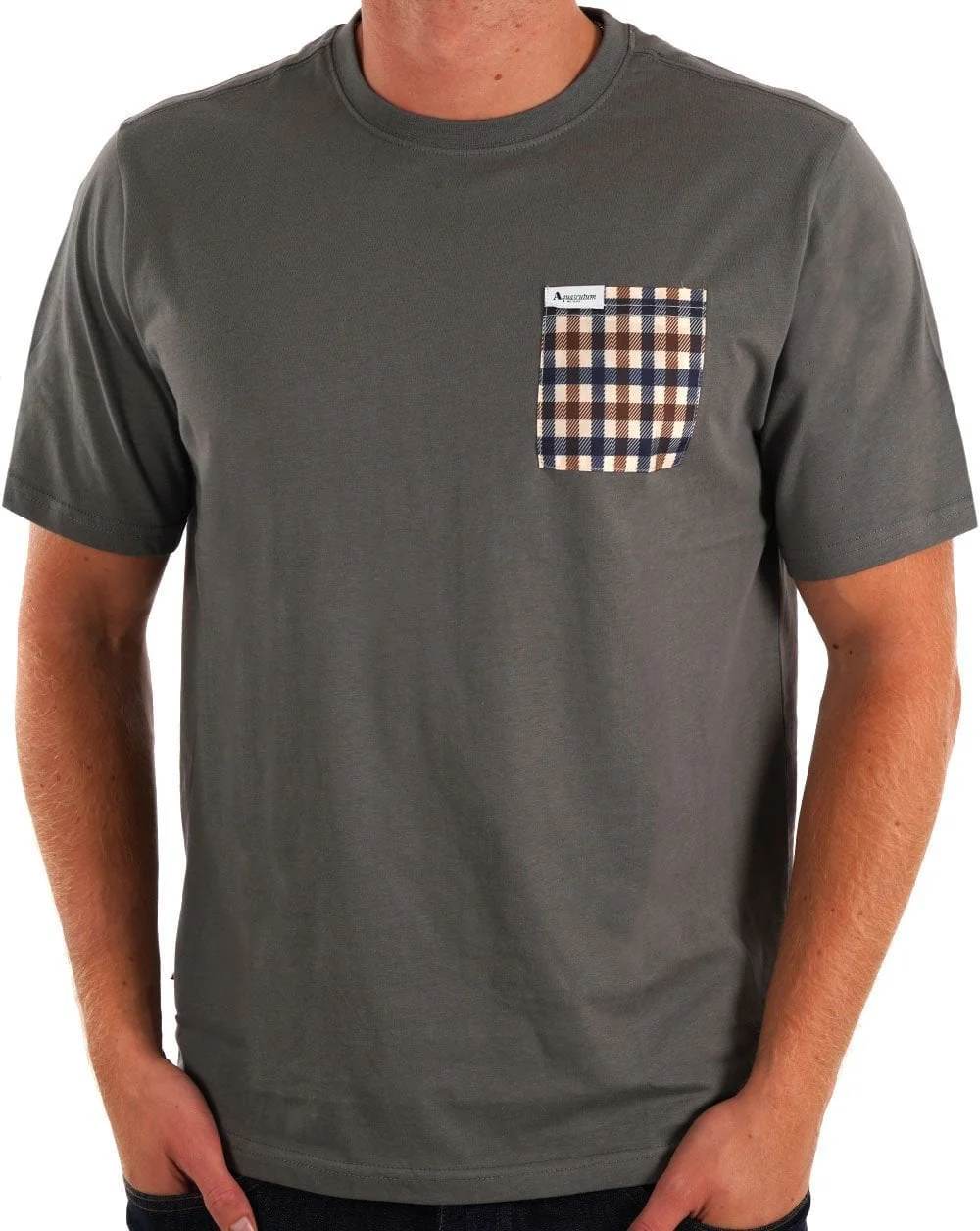 Aquascutum Club Check Pocket T Shirt Charcoal