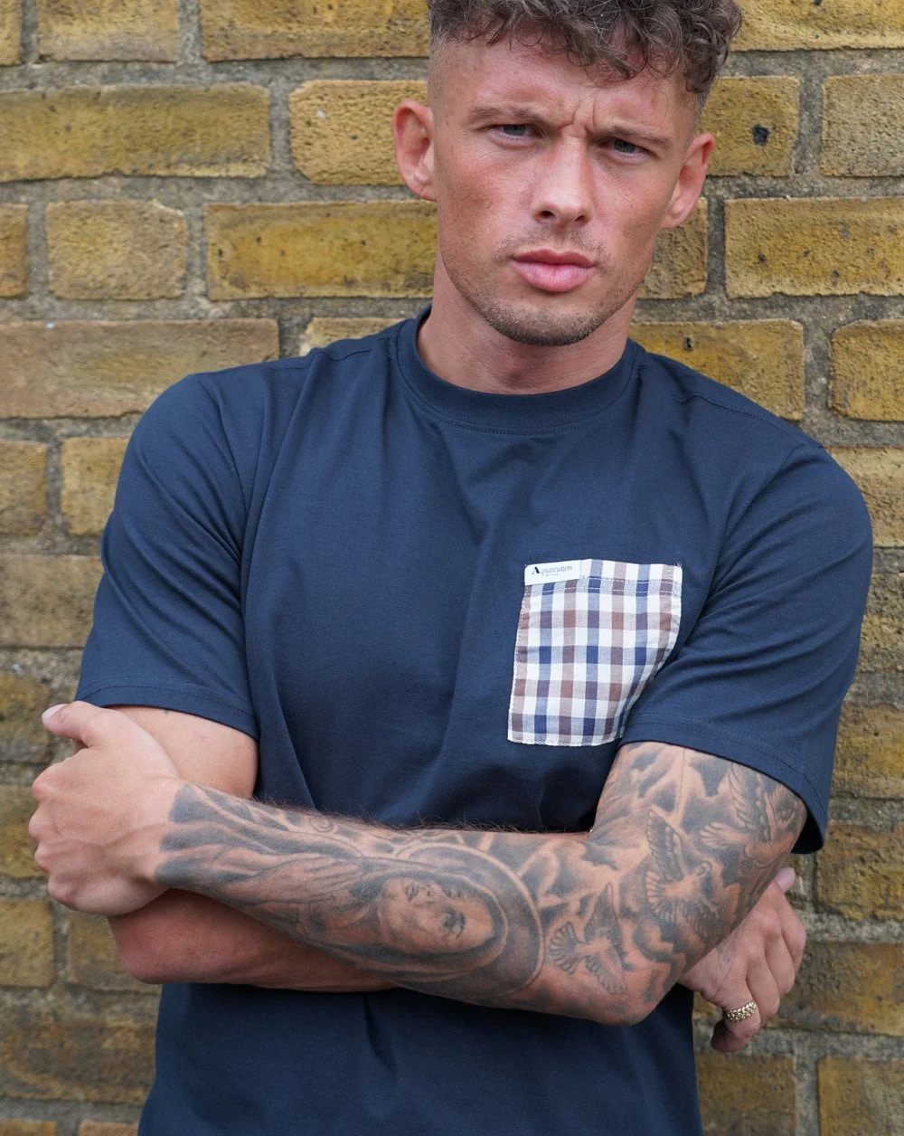 Aquascutum Club Check Pocket T Shirt Navy - Image 2