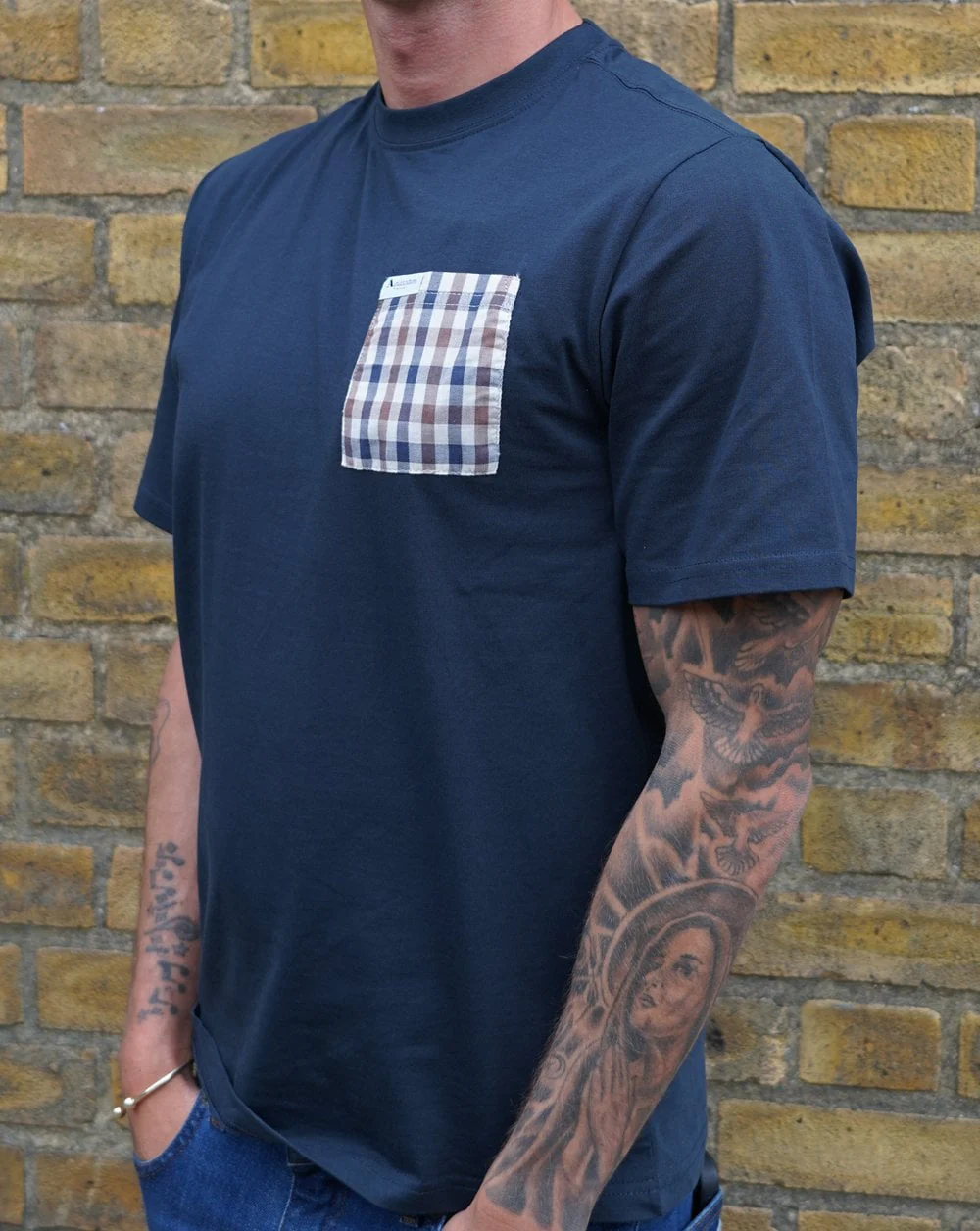 Aquascutum Club Check Pocket T Shirt Navy - Image 3