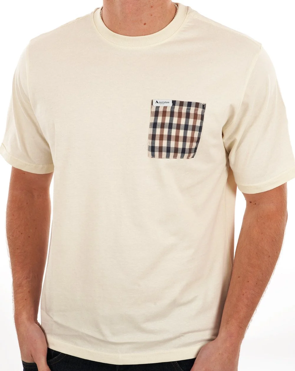 Aquascutum Club Check Pocket T Shirt Off White