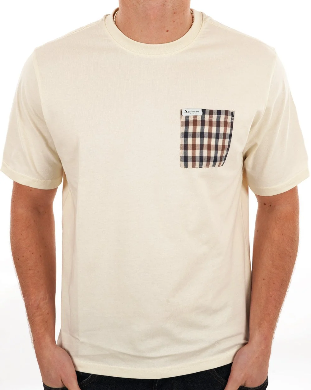 Aquascutum Club Check Pocket T Shirt Off White - Image 2