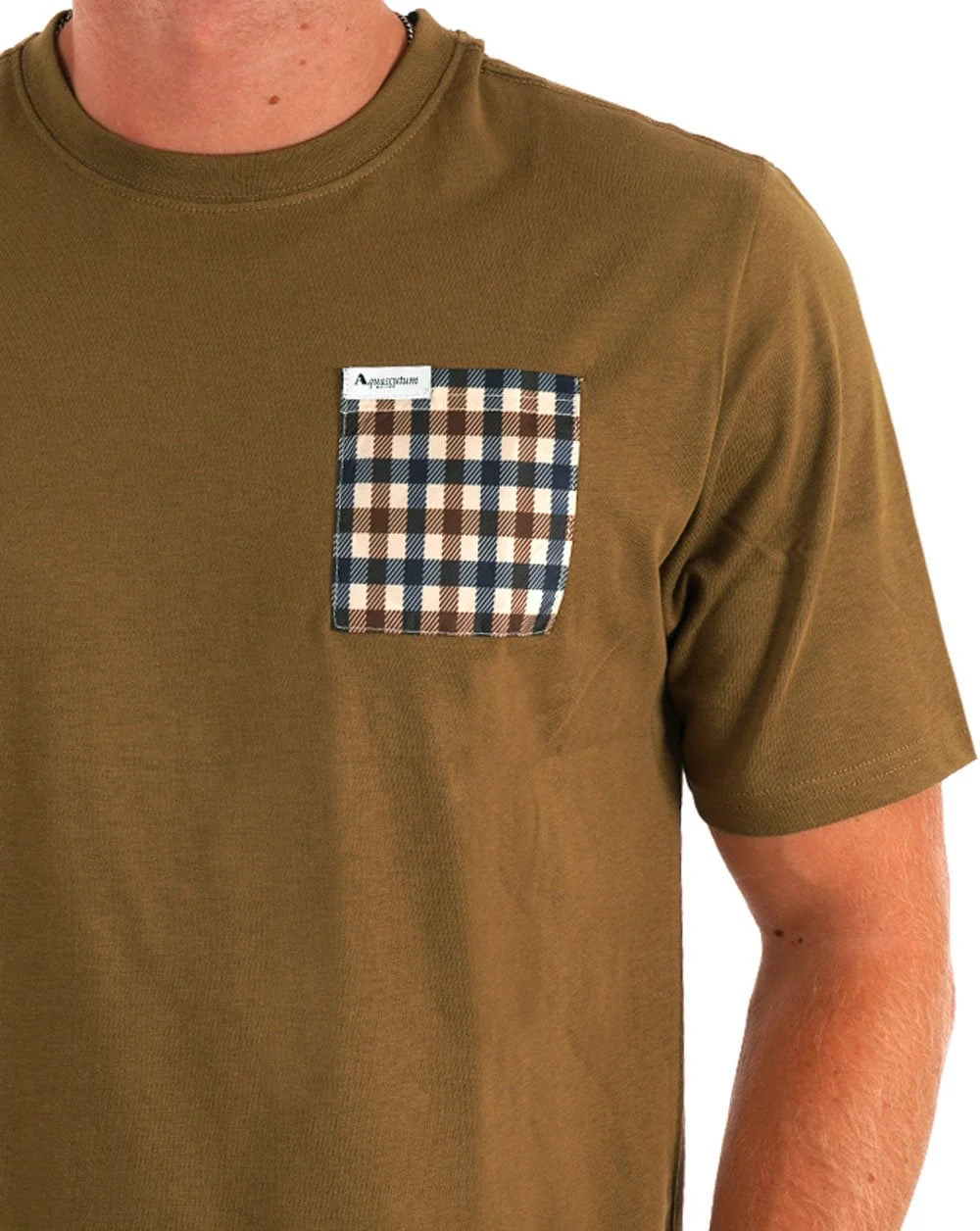 Aquascutum Club Check Pocket T Shirt Toffee - Image 2