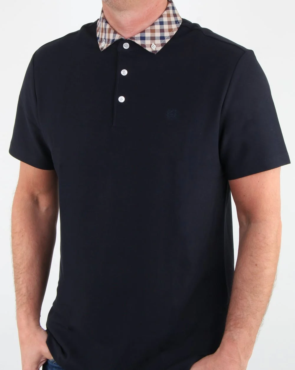 Aquascutum Coniston Check Collar Polo Shirt Navy
