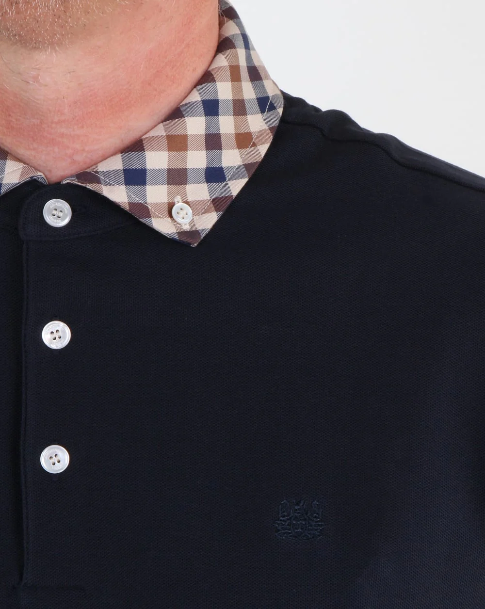 Aquascutum Coniston Check Collar Polo Shirt Navy - Image 2