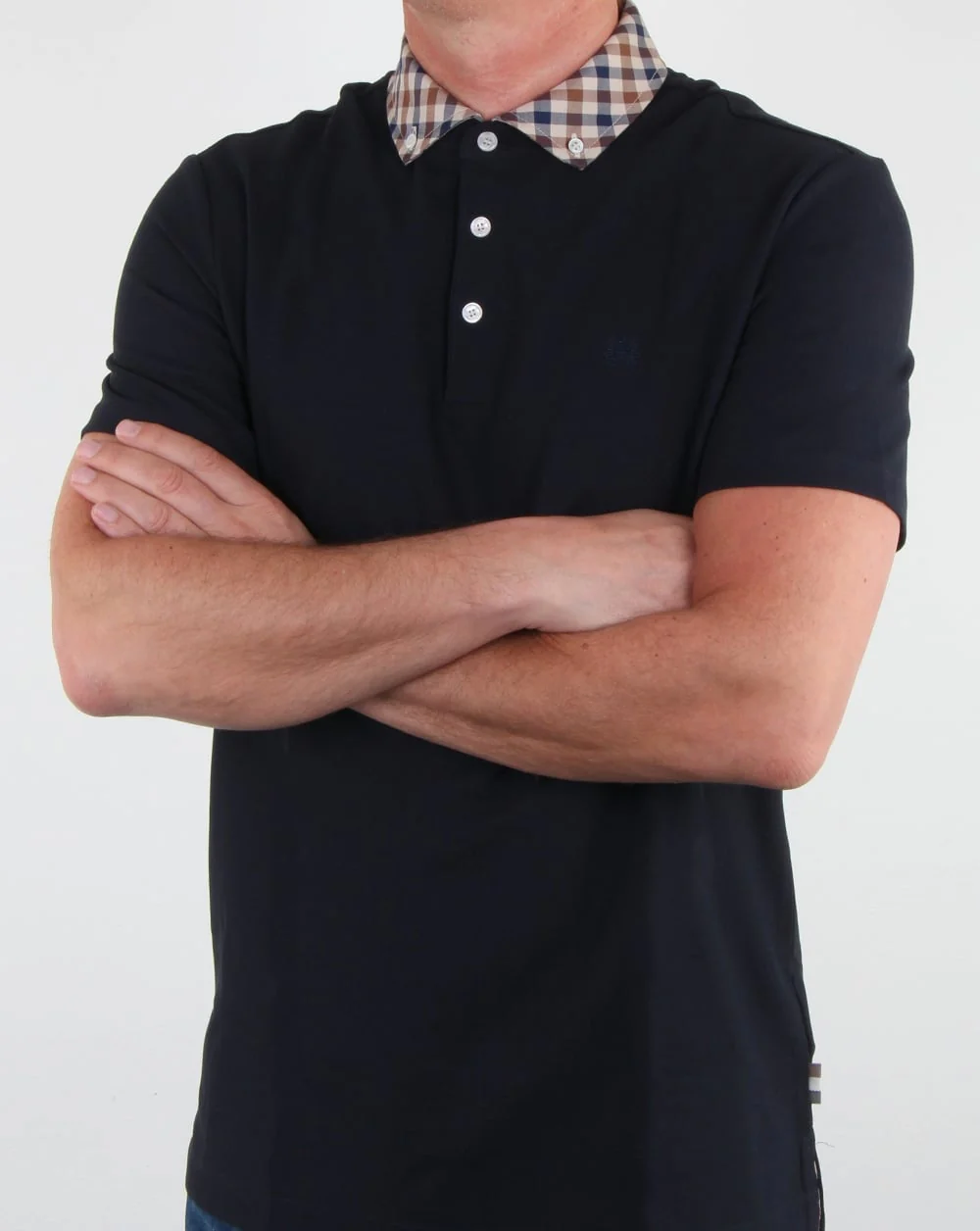 Aquascutum Coniston Check Collar Polo Shirt Navy - Image 3