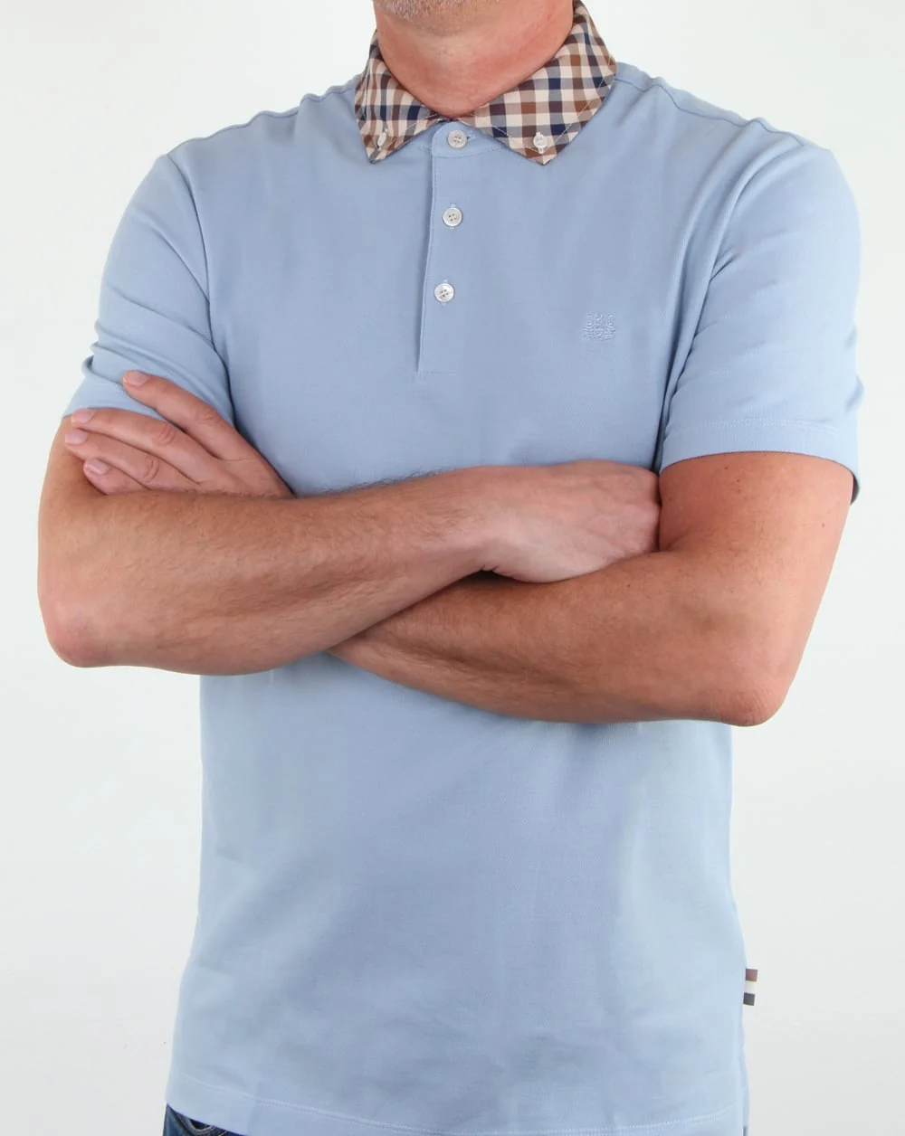 Aquascutum Coniston Check Collar Polo Shirt Sky Blue - Image 3