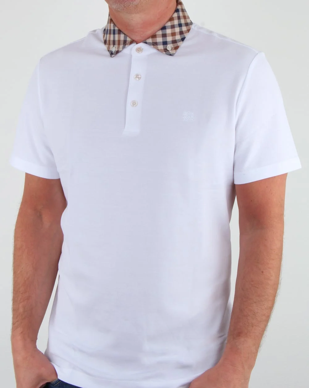 Aquascutum Coniston Check Collar Polo Shirt White