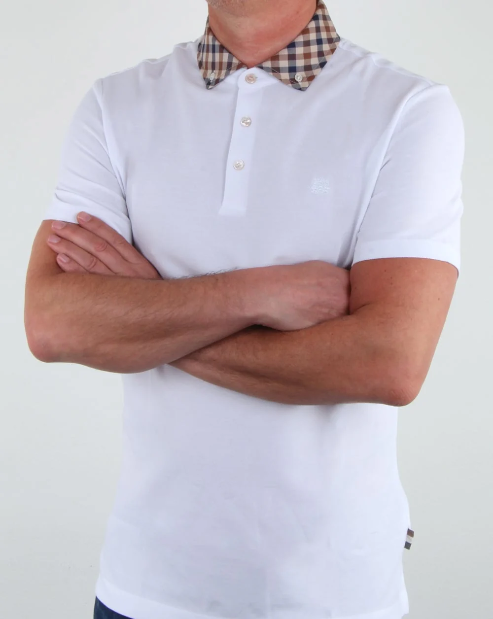 Aquascutum Coniston Check Collar Polo Shirt White - Image 3