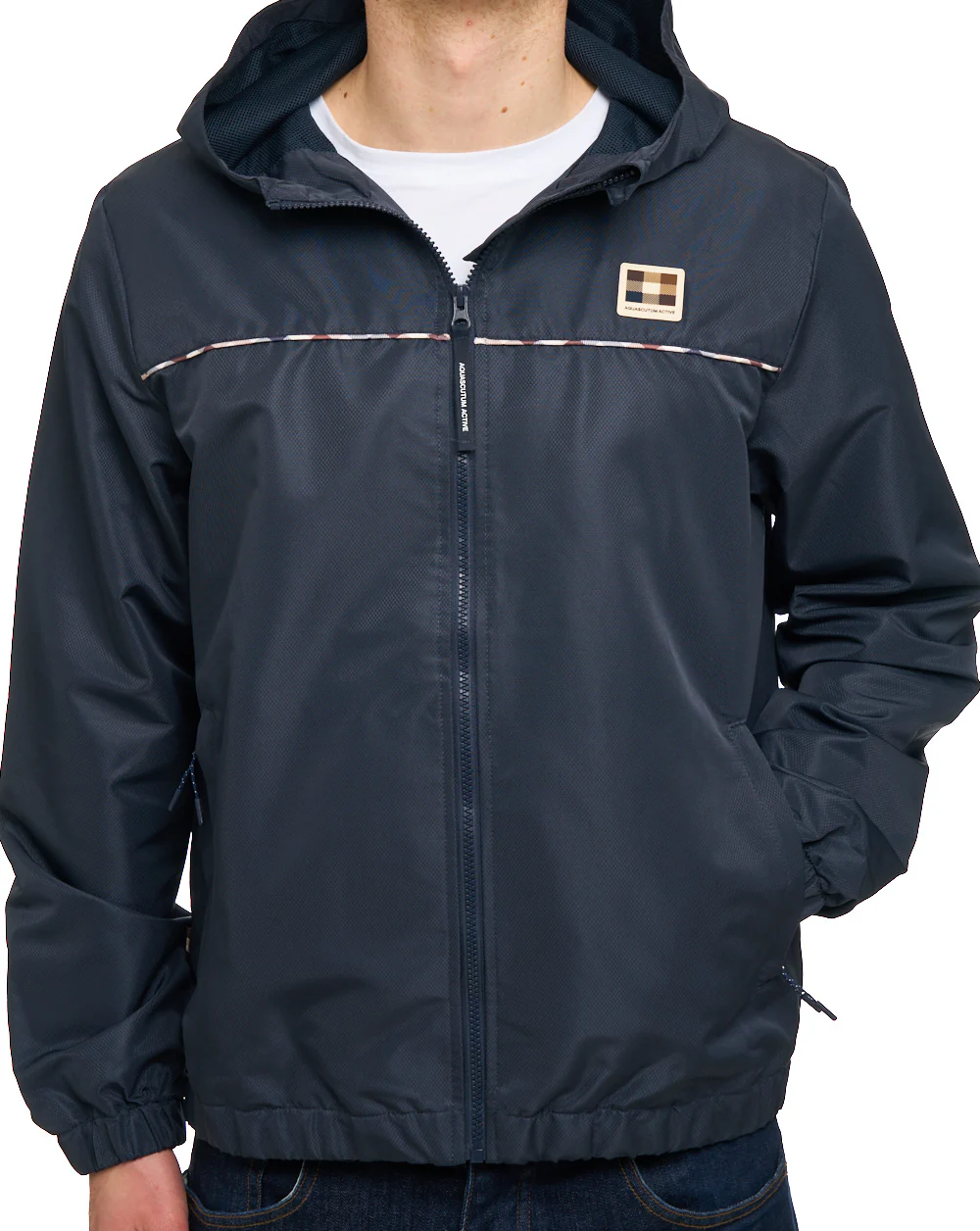 Aquascutum Diamond Wave Badge Hooded Jacket Navy - Image 3