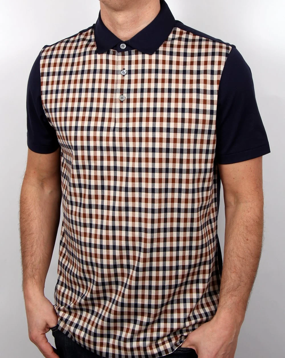 Aquascutum Dillon Club Check Polo Shirt Navy/Vicuna