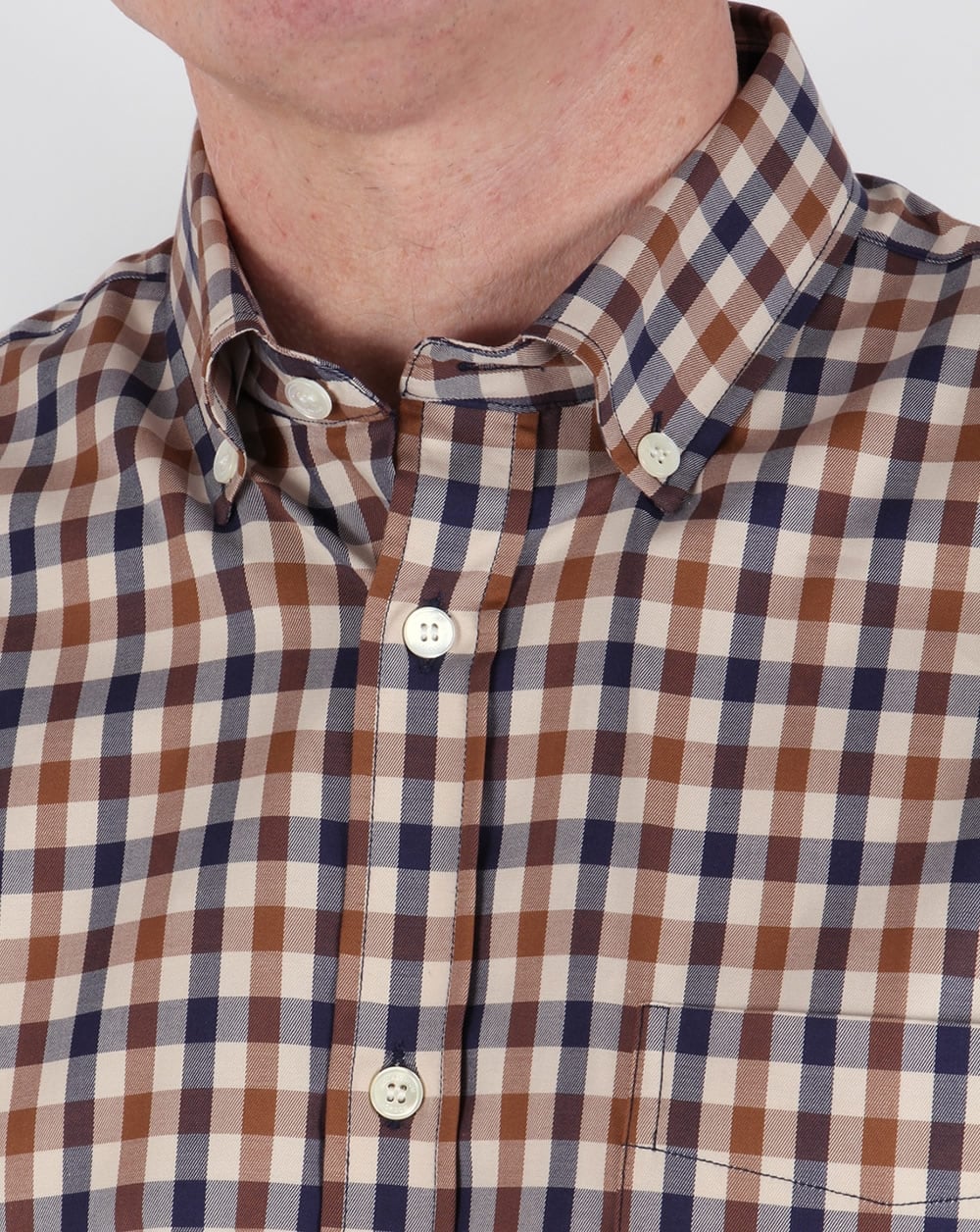 Aquascutum Emsworth Check Short Sleeve Shirt Vicuna - Image 2