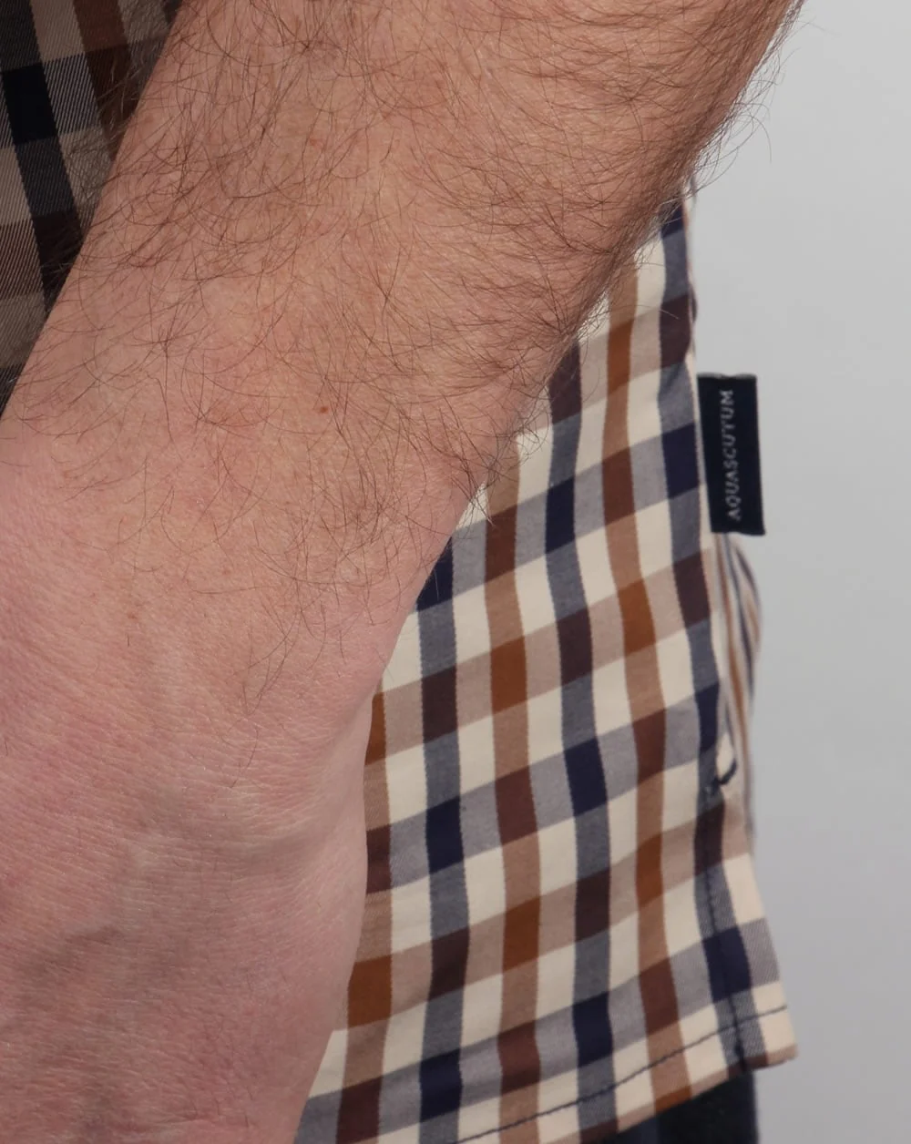 Aquascutum Emsworth Check Short Sleeve Shirt Vicuna - Image 3