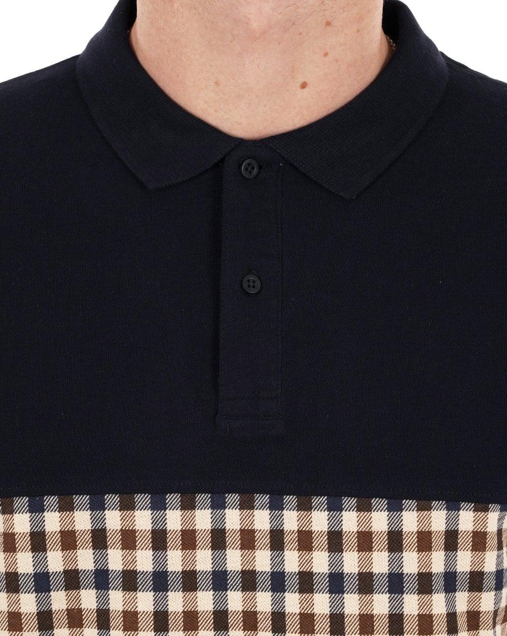 Aquascutum Iconic Club Check Insert Polo Shirt Navy - Image 2