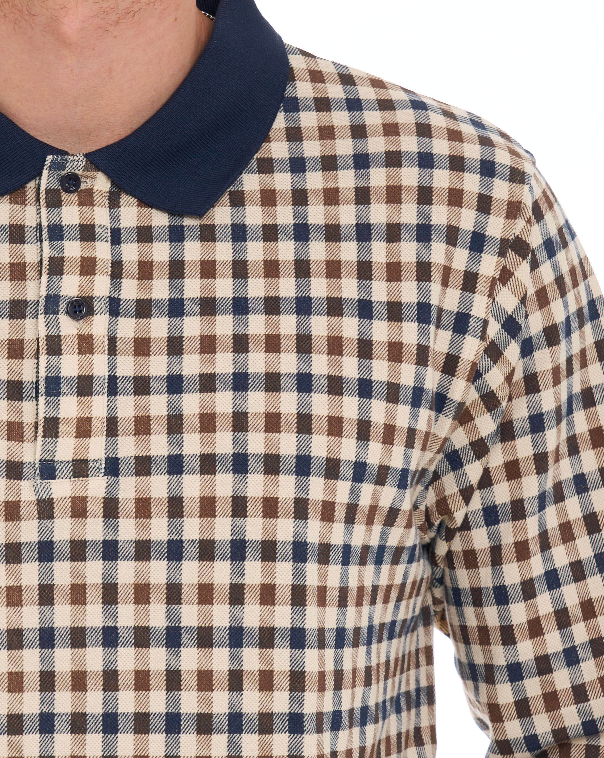 Aquascutum Iconic Club Check LS Polo Navy - Image 2