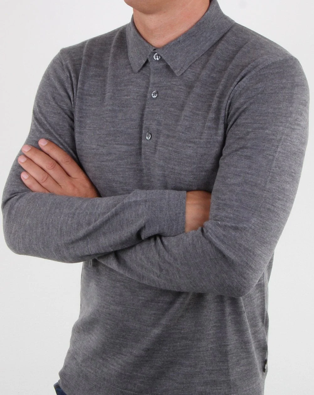 Aquascutum Kennington Long Sleeve Knitted Polo Grey Melange - Image 3
