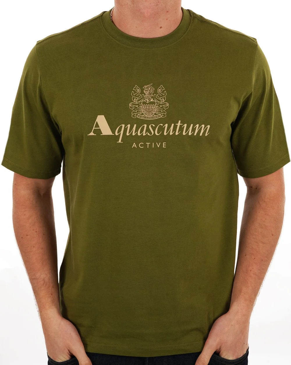 Aquascutum Large Logo T Shirt Army Green - Image 3