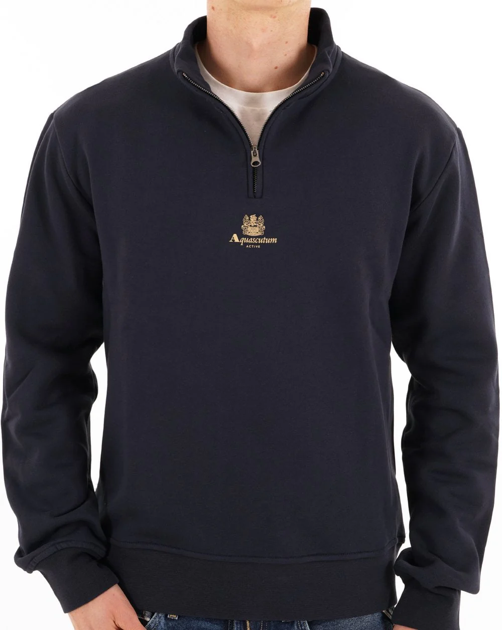 Aquascutum Logo Quarter Zip Fleece Navy - Image 4