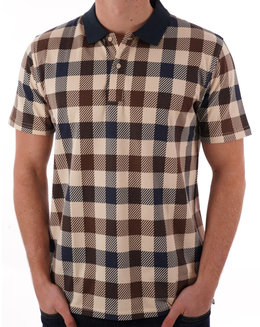 Aquascutum Macro Check Polo Navy - Image 3