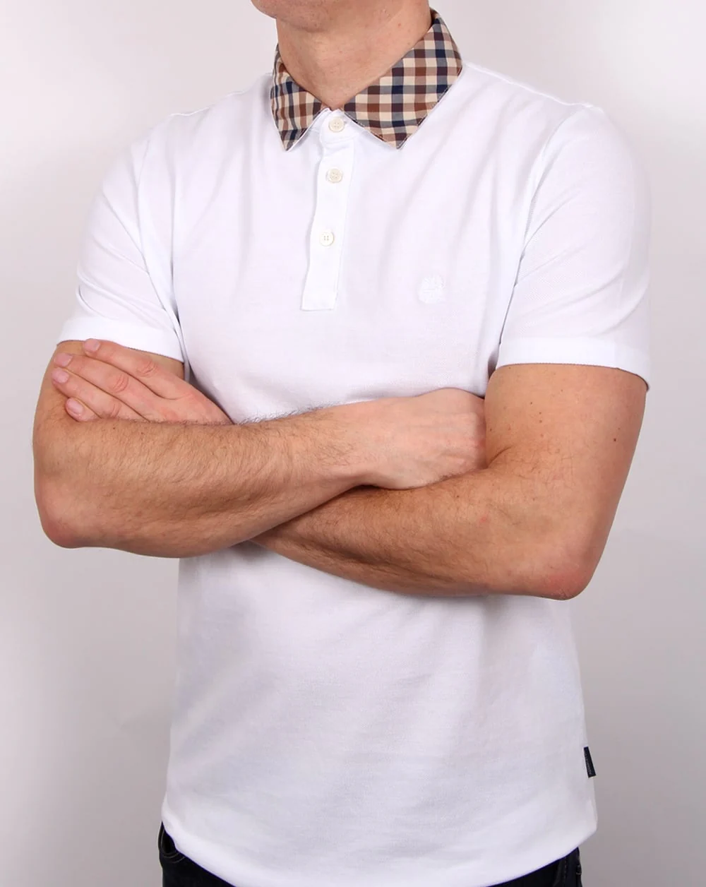 Aquascutum Nathan Check Collar Polo Shirt White - Image 3