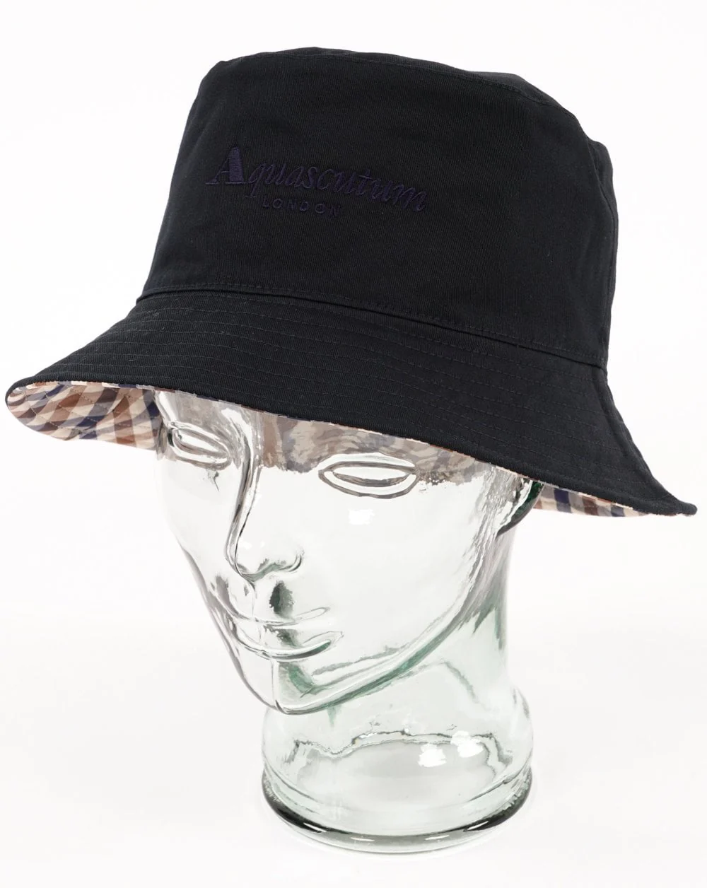 Aquascutum Reversible check Bucket Hat Navy - Image 2