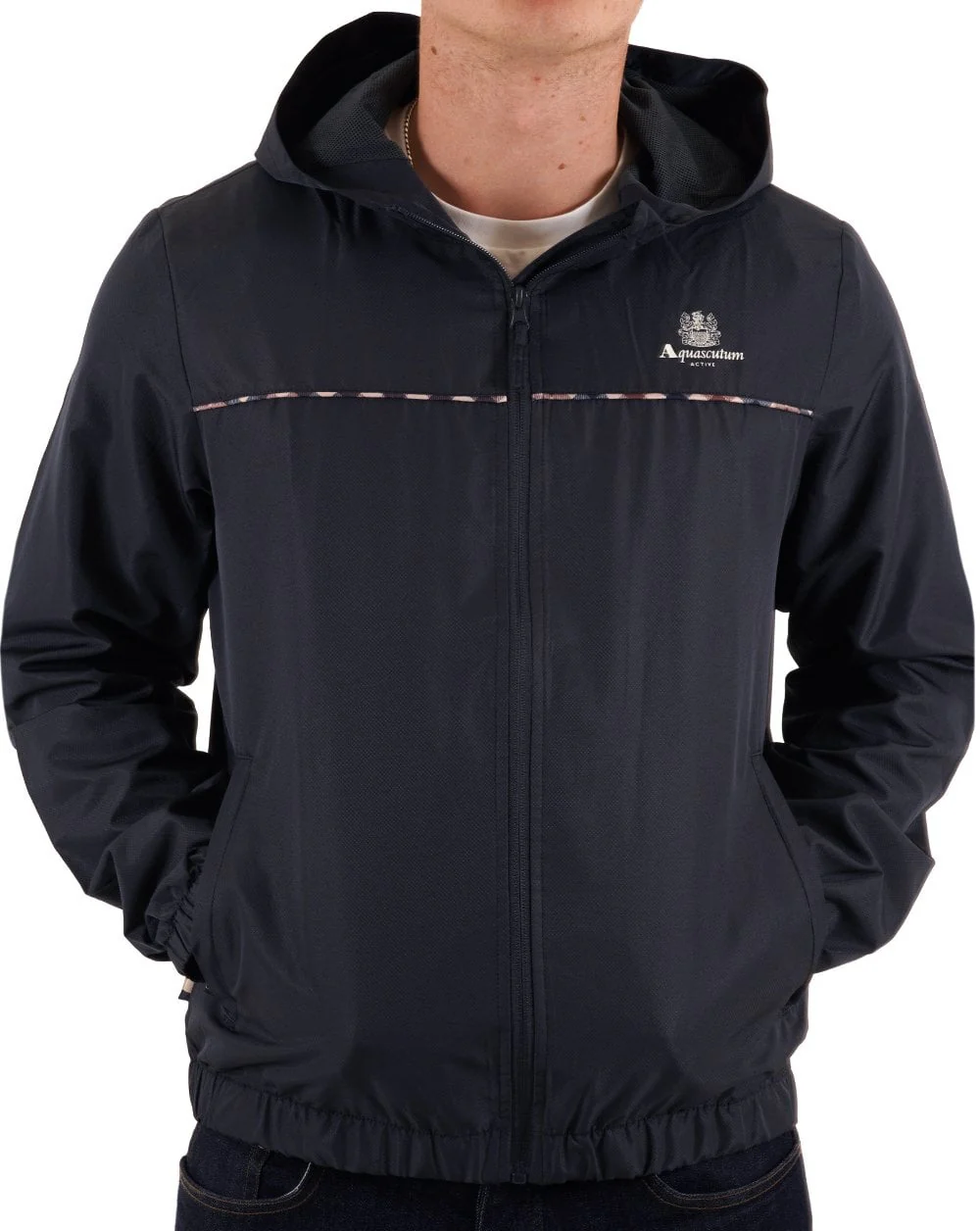 Aquascutum Ripstop Piping Hooded Jacket Navy