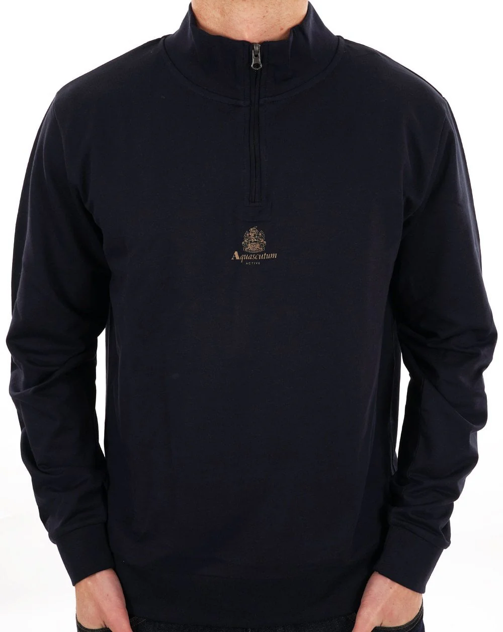 Aquascutum Small Logo 1/4 Zip Sweat Navy - Image 4
