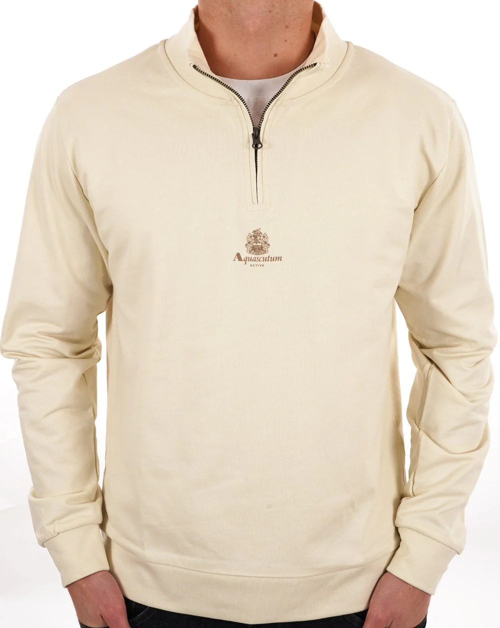 Aquascutum Small Logo 1/4 Zip Sweat Off White