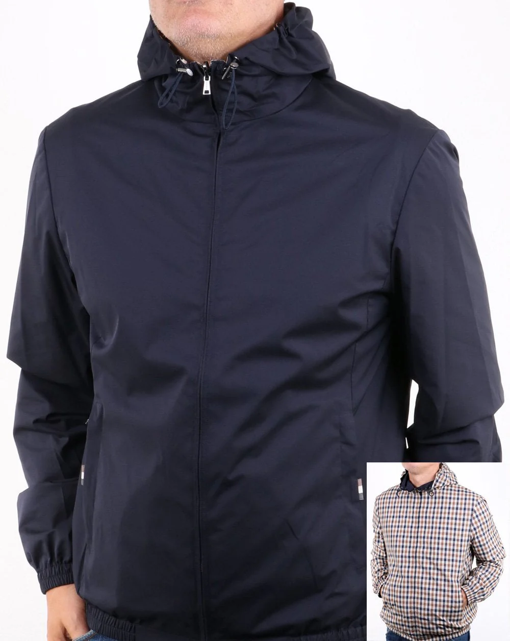 Aquascutum Tyne Hooded Reversible Jacket Navy